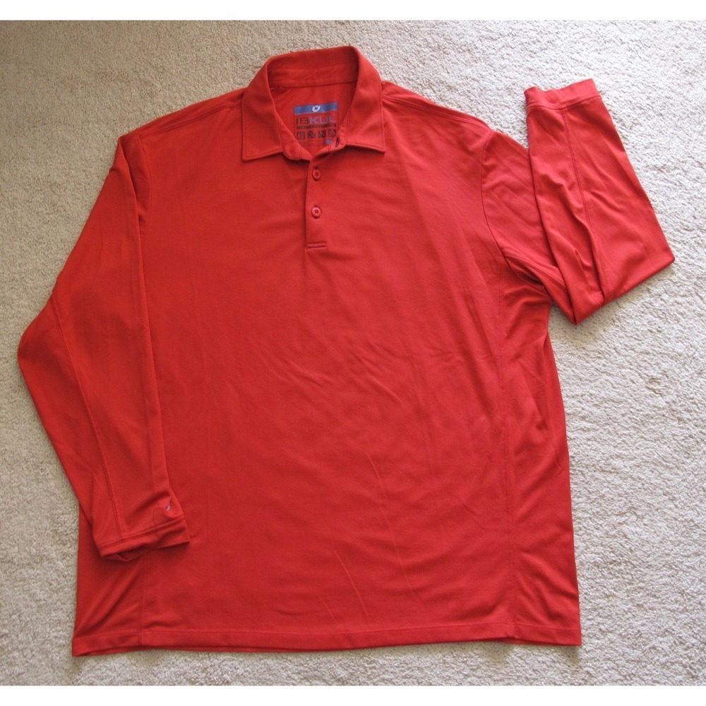 IBKUL Red‎ Icefil UPF 30 Long Sleeve Nylon Blend Polo Shirt Men's XL Red